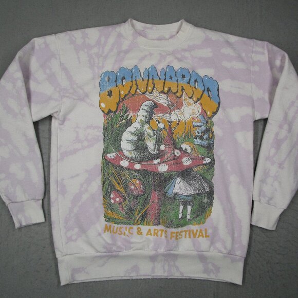Bonnaroo Sweatshirt Mens Small Relaxed Fit Purple Tie Dye Alice in Wonderoo Art - Picture 1 of 9